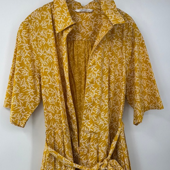 eShakti Midi Shirt Dress Yellow Floral Print Button Front Belted Cotton - Picture 9 of 12